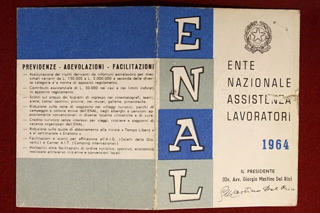 Tessera ENAL 1964 Ente Nazionale Assistenza Lavoratori #T296