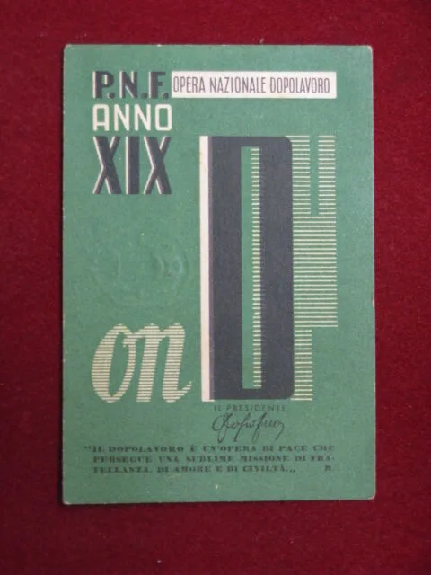 TESSERA Opera Nazionale Dopolavoro   NARNI (TR) 1940 A. XIX #T122