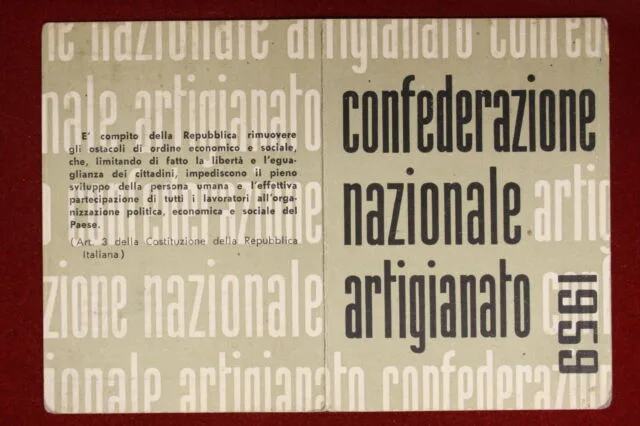 Tessera Confederazione Nazionale Artigianato 1959 BOLOGNA #T416