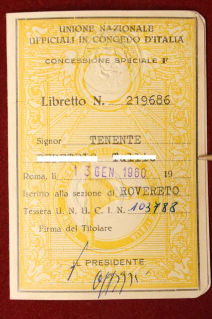Libretto Unione Nazionale Ufficiali in Congedo d’Italia 1960 ROVERETO (TN) #T379