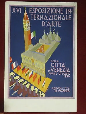 ILLUSTRATA ROSSO G. 1928 EXPO INTERNAZIONALE DI ARTE VENEZIA NON VIAGGIATA #3262