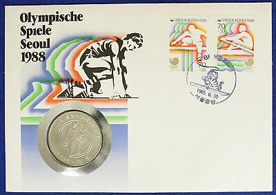 Busta Numismatica Corea del Sud 1000 Won 1983 Olimpiadi Seul 1988 #39