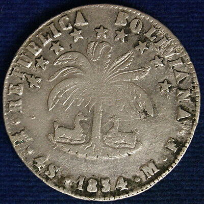 BOLIVIA 4 SOLES ARGENTO 1854 Bolivar #4192