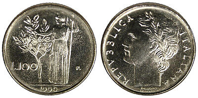 100 LIRE 1990 MINERVA II TIPO REPUBBLICA ITALIANA ITALY Fdc Unc (da rotolo) £43
