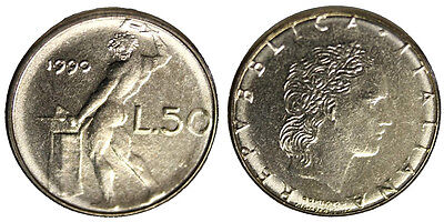 50 LIRE 1990 VULCANO II TIPO REPUBBLICA ITALIANA ITALY Fdc Unc (da rotolino) £44