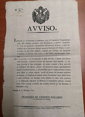 AVVISO VENEZIA 1820 Segretario di Governo Francesco de Vincenti Foscarini #3