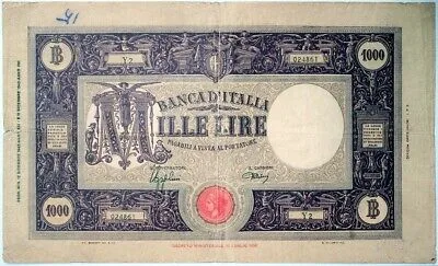 REGNO ITALIA 1000 LIRE Grande M Testina 12-12-1942 R2 BB Cat. Alfa 621 #BI 194