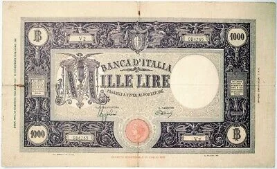 REGNO ITALIA 1000 LIRE Grande M Testina 12-12-1942 R2 BB- Cat. Alfa 621 #BI 191