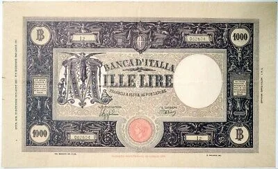 REGNO ITALIA 1000 LIRE GRANDE M 12/12/1942 R2 BB/Spl Cat. Alfa 621 #BI 204