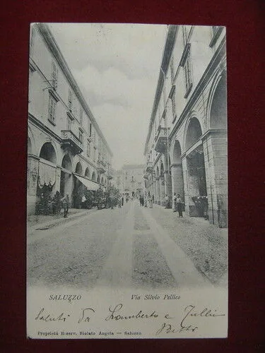 SALUZZO Via Silvio Pellico viaggiata animata anni 10 #10946
