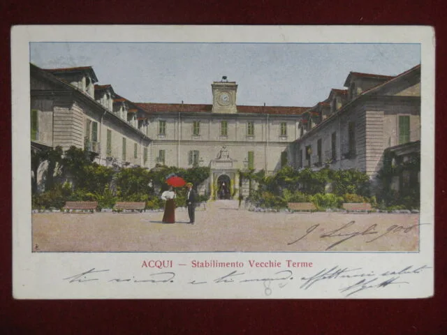 Acqui Stabilimento Vecchie Terme anni 10 viaggiata animata #12137