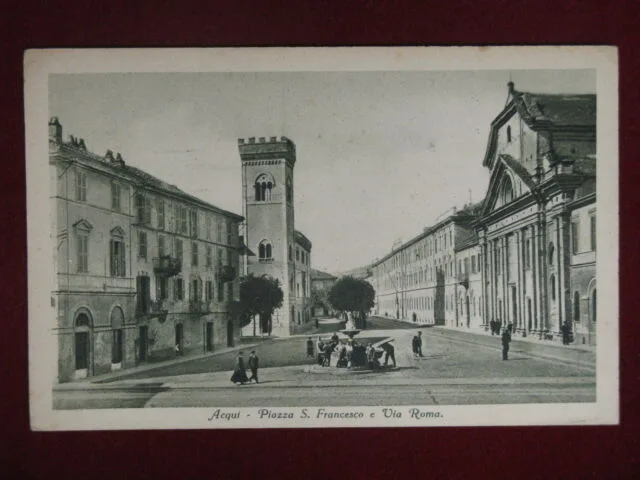 Acqui Piazza S.Francesco e Via Roma anni 30 viaggiata animata #12244