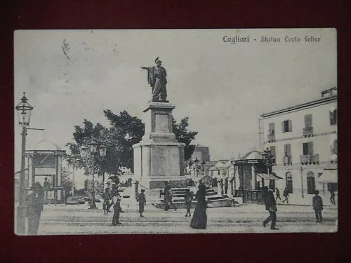 CAGLIARI Statua CARLO FELICE ANNI 20 animata viaggiata #6465
