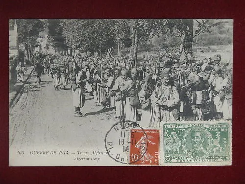 GUERRE DE 1914 Truppe Algerine Francia viaggiata f/p #8827