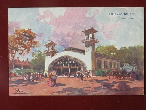 ILLUSTRATA MILANO Expo 1906 Padiglione Sollevamento Pesi no viaggiata #3089