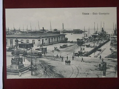 TRIESTE Molo Giuseppino con tram no viaggiata anni10 animata #5777