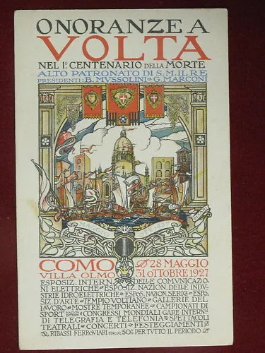 ILLUSTRATA Cisari G. 1927 COMO Onoranze a Volta no viaggiata #3161