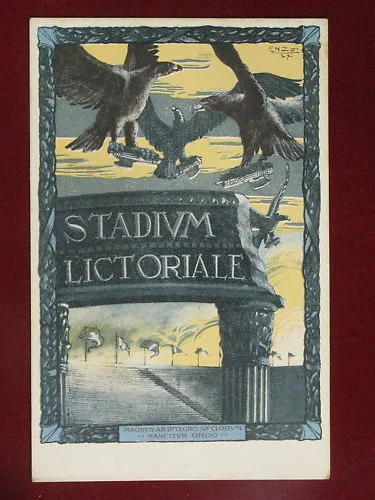 ILLUSTRATA ENZO 1927 STADIUM LICTORIALE BOLOGNA no viaggiata #3138