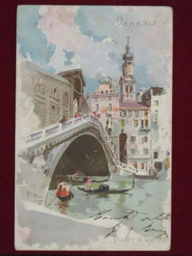 VENEZIA illustrata PONTE DI RIALTO INIZI 900 VIAGGIATA #2010