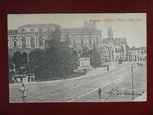 VERONA Piazza Vittorio Emanuele animata viaggiata “900 #9488