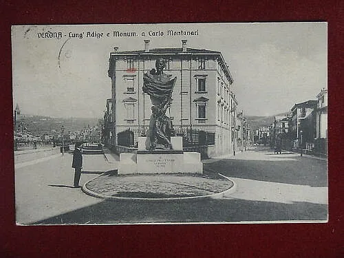 VERONA Lungo Adige e Monumento a Carlo  Montanari animata viaggiata “900 #9490