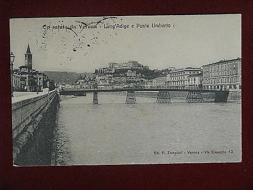 VERONA Lungadige Ponte Umberto I viaggiata f/p “900 #9487