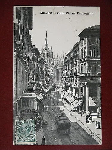 MILANO Corso Vittorio Emanuele II tram animata viaggiata anni 10 f/p #7348