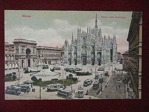 MILANO Piazza della Cattedrale tram no viaggiata anni 10 #7343