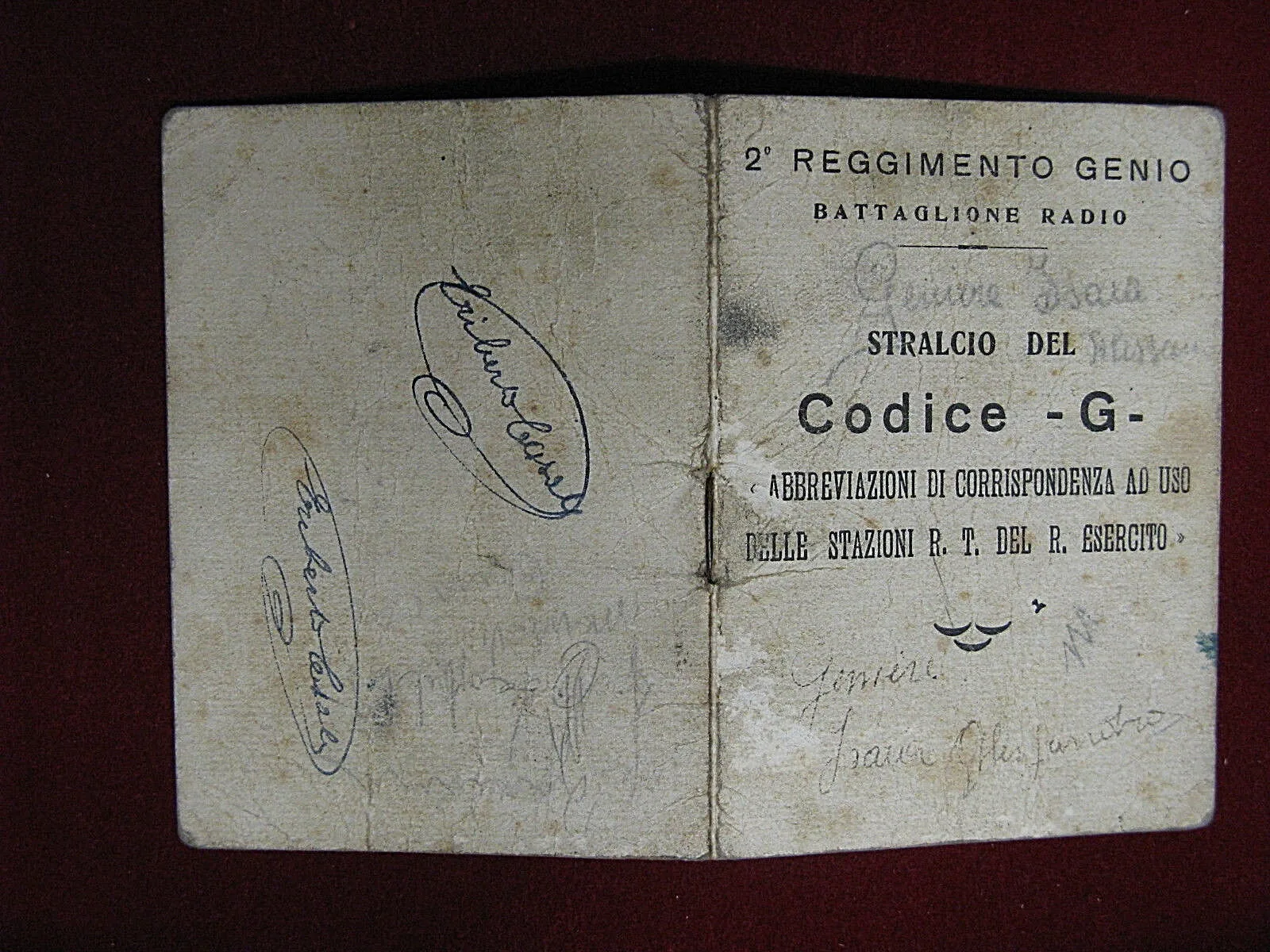 LIBRETTO REGIO ESERCITO pp. 9  Abbreviazioni Corrispondenza R.T. #T238