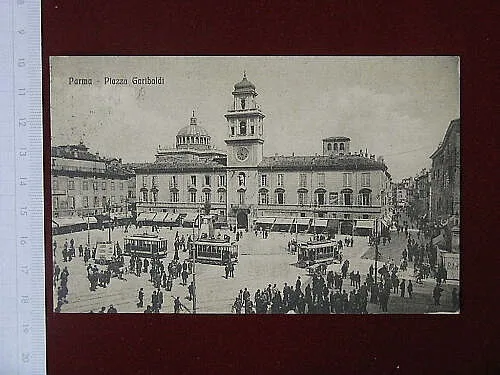 PARMA Piazza Garibaldi viaggiata, animata, tram, anni 20 #3907