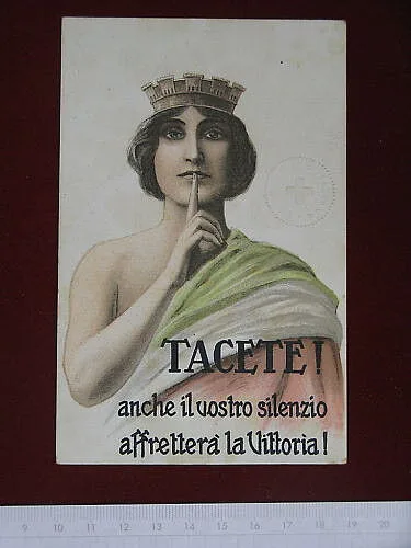 ILLUSTRATA Propaganda WW1 Tacete! CRI no viaggiata anni 10 #4208