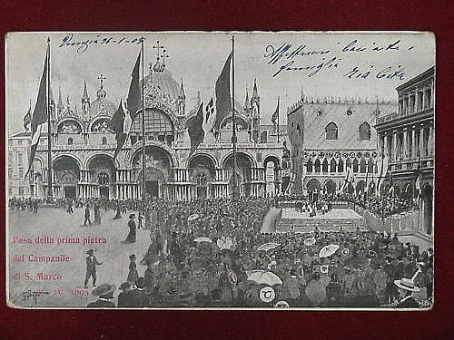 VENEZIA POSA PRIMA PIETRA CAMPANILE SAN MARCO VIAGGIATA #5236