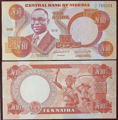 NIGERIA 10 Naira FDS  2005 Pick#25 #B616