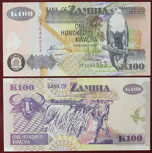 ZAMBIA 100 Kwacha FDS 2006 Pick#43 #B614