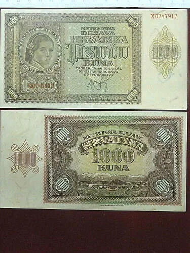CROAZIA 1.000 Kuna 26/5/1941 FDS Pick#4 #B372