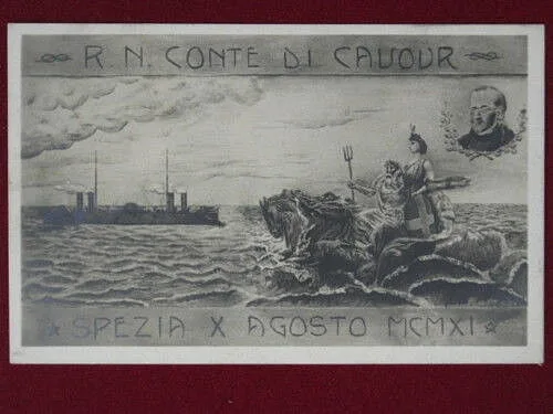 ILLUSTRATA SPEZIA 10 Agosto 1911 Regia Nave Conte di Cavour viaggiata #2740