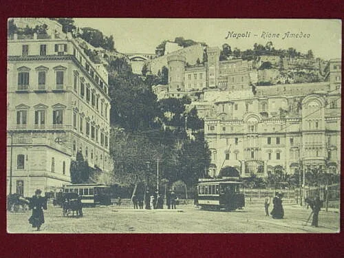 NAPOLI Rione Amede animata tram viaggiata anni 20 #2433