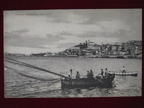 ANCONA PANORAMA DEL PORTO ANIMATA  PESCATORi VIAGGIATA  anni 20 f/p   #611