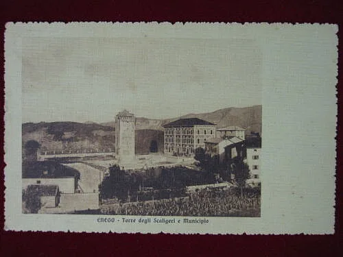 ENEGO TORRE DEGLI SCALIGERI  e MUNICIPIO NO VIAGGIATA 1914 f/p #629