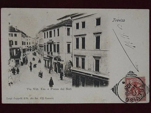 TREVISO Via Vittorio Emanuele e Piazza dei Noli animata viaggiata 1903 #1151