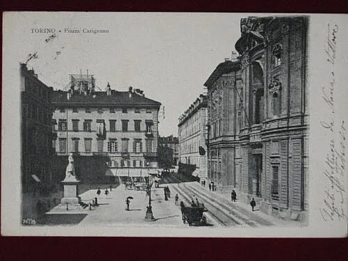 TORINO Piazza Carignano animata viaggiata “900 #1430