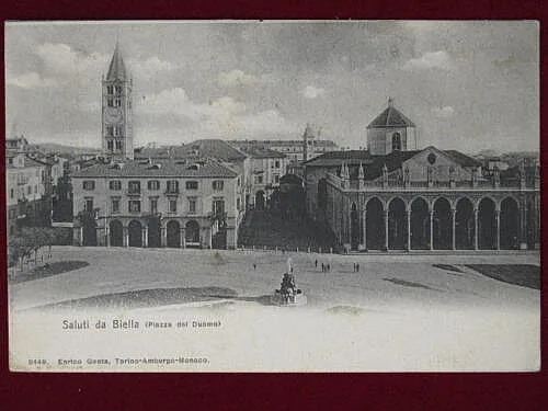 BIELLA Saluti Piazza del Duomo viaggiata “900 animata fp #1415