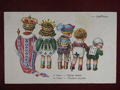 illustrata BERTIGLIA A. bambini Poker Scala Reale no viaggiata anni 20 #10445