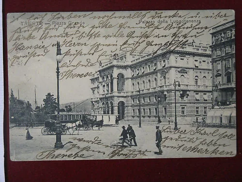 TRIESTE Piazza Grande animata viaggiata tram anni 10 f/p #6640