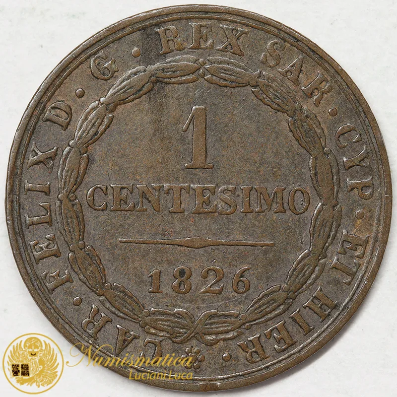 REGNO DI SARDEGNA Carlo Felice 1 CENTESIMO 1826 TORINO P in ovale BB #6911