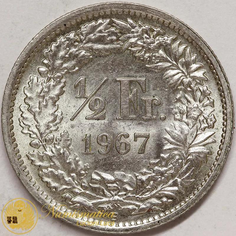 SVIZZERA 1/2 Franco 1967 B argento MB+ #3396