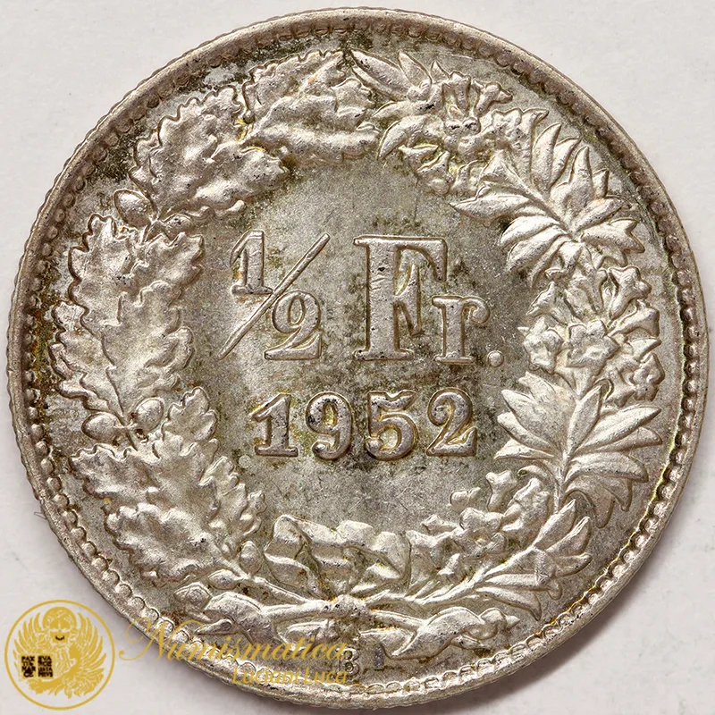 SVIZZERA 1/2 Franco 1952 B argento BB #3424