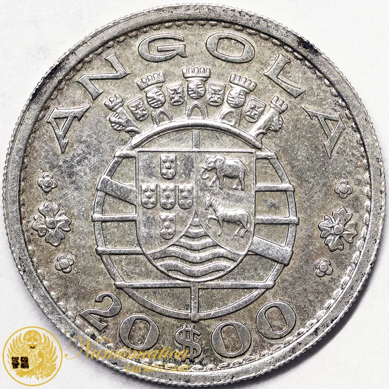 ANGOLA 20 Escudos 1955 Colonia Portoghese Ag #1323