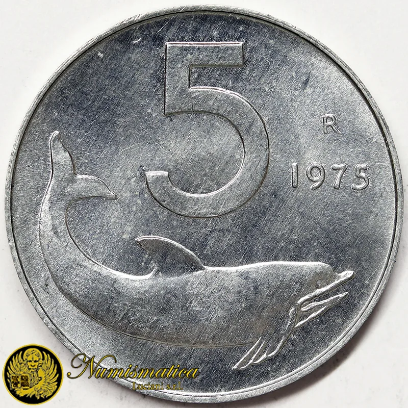 ITALIA 5 Lire 1975 italma Fdc da rotolino §421