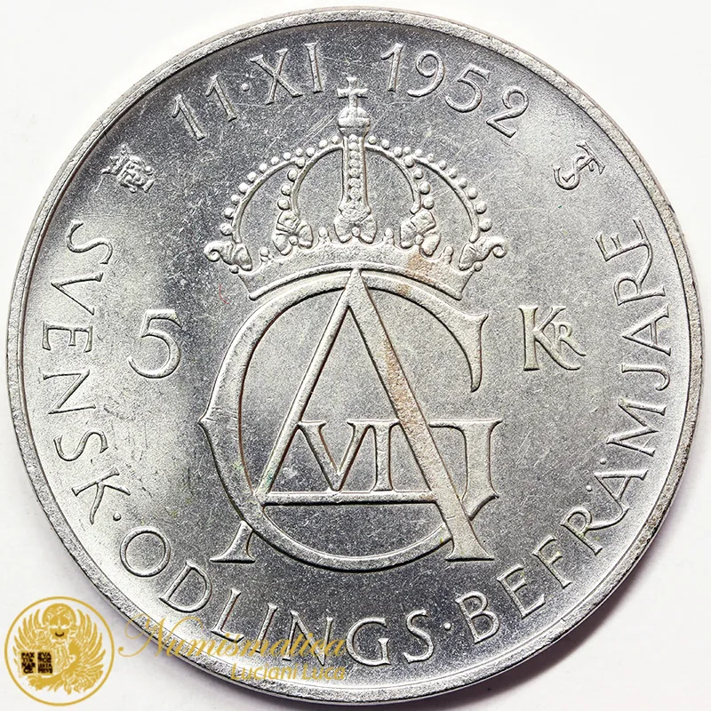 SVEZIA 5 CORONE 1952 GUSTAVO VI #4494